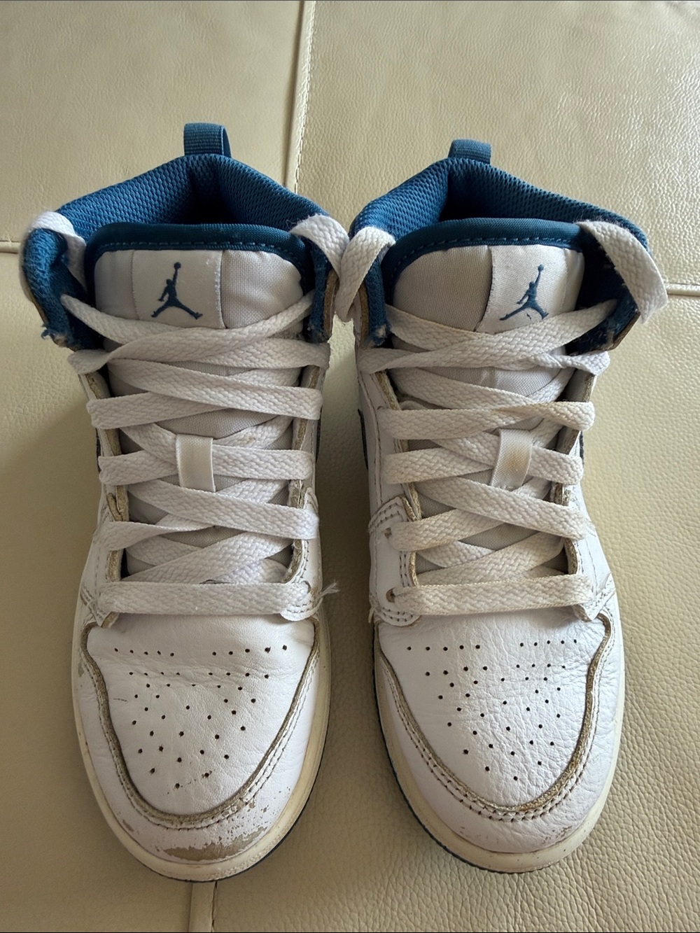 Jordan Kids White and Blue High Top Sneakers - Youth
